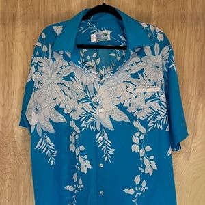 Vintage Hawaiian Shirt By Sand Pebble Of Hawaii Blue Flower VTG Aloha